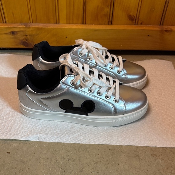 Disney Shoes - Disney Silver Sneakers with Black Mickey Mouse